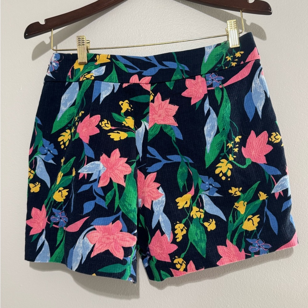 J. Crew Navy Floral High-Rise Women's Shorts Basketweave Size 6 Zip Side Pockets - Picture 5 of 9